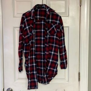 Navy, white, and red flannel